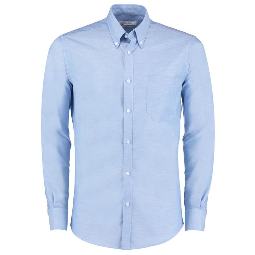 Kustom Kit Mens Slim Fit Stretch Long Sleeve Oxford Shirt / Light Blue
